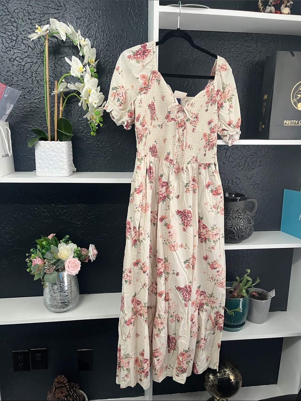 Universal Thread Cream Maxi Dress with Pink Floral Print